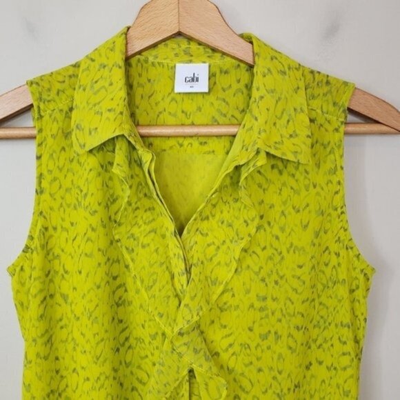 CAbi | #3071 Reign Ruffle Tank Blouse Size XS Citron Yellow - Picture 4 of 7